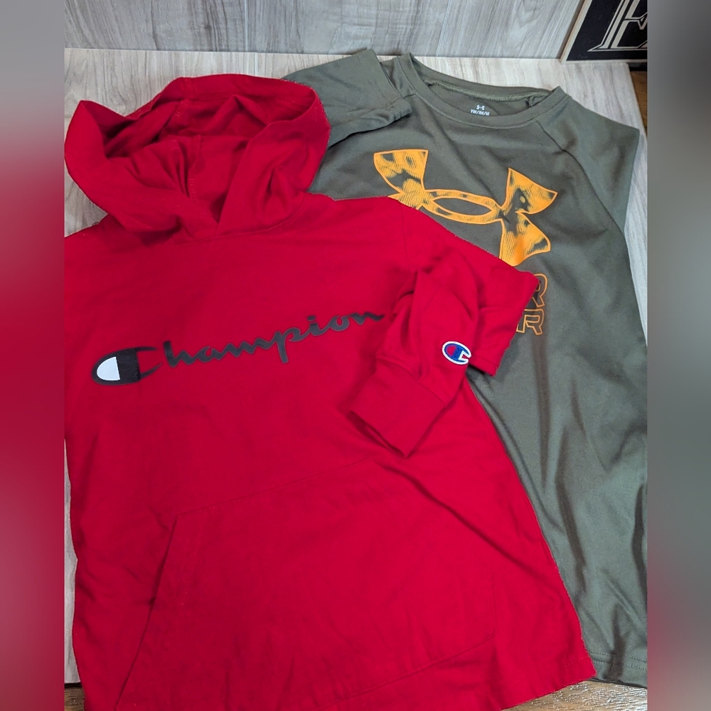 (2) UNDER ARMOUR & Champion Long Sleeve Shirts Boys Size Small/Medium